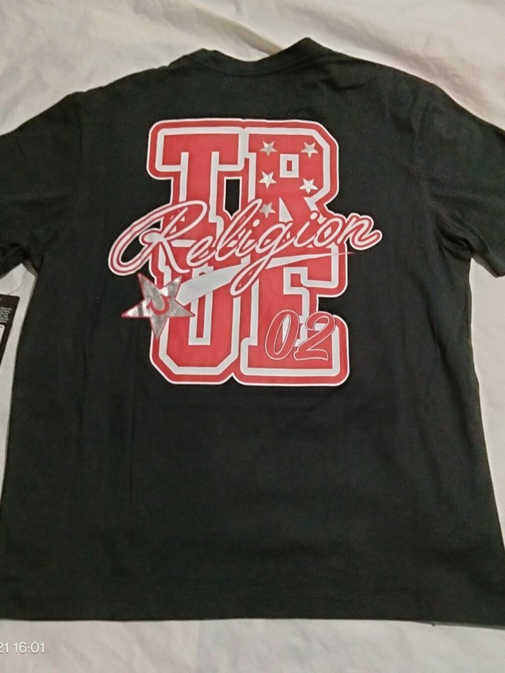 True Religion Mens Large TR MFG Logo Graphic Tee Jet Black 701593 NWT $62